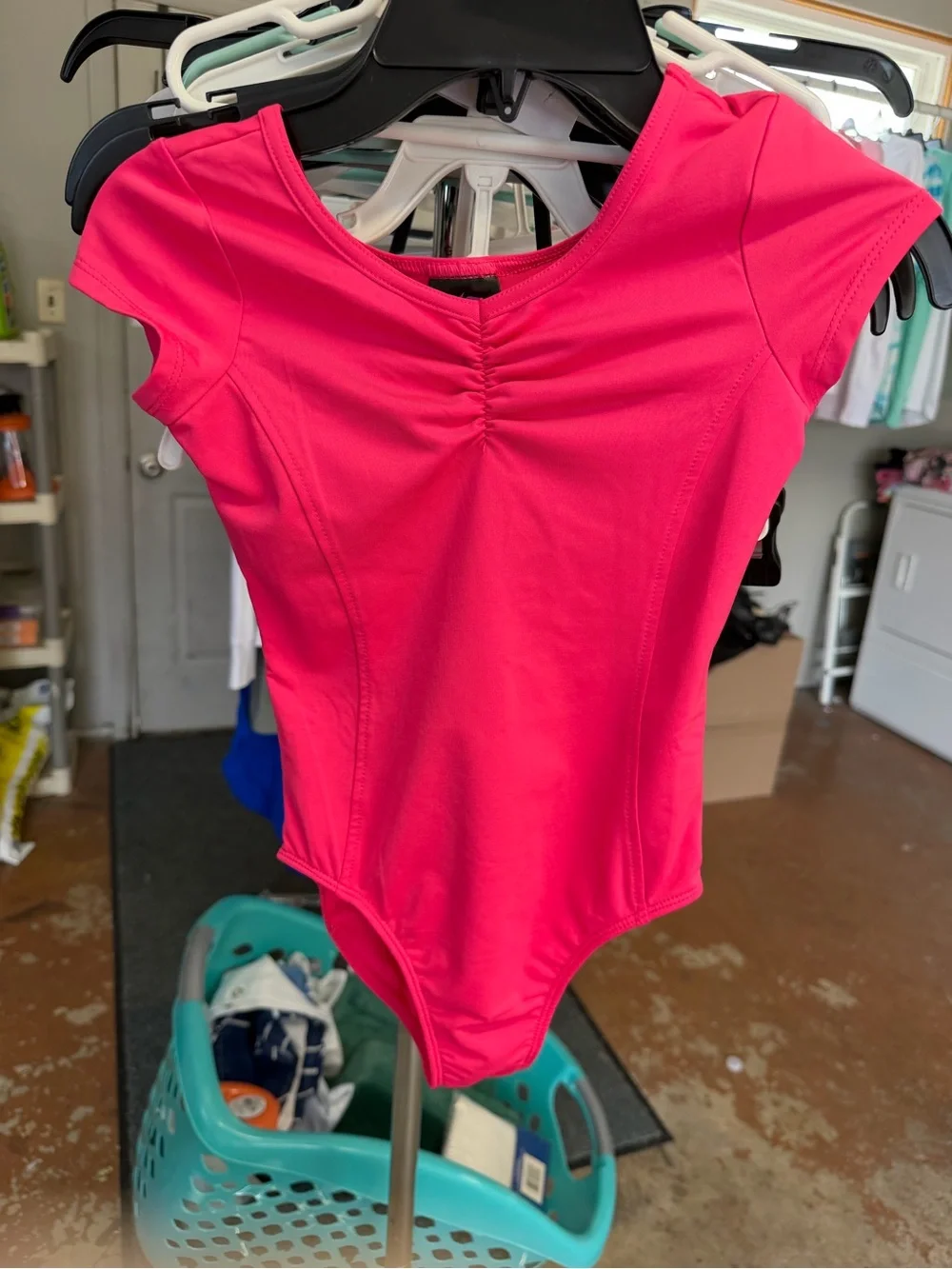 Girls' Bright Pink Short Sleeve Dance Leotard